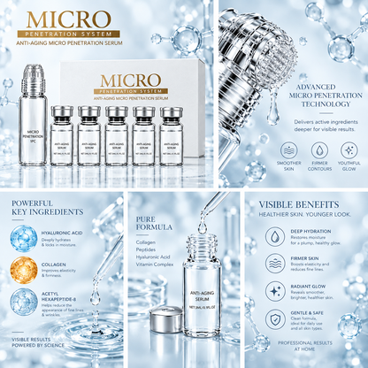 Hexapeptide Collagen Microneedle Serum Set, Hydrating Facial Roller & Beauty Device, Professional At-Home Skincare Treatment Kit Glowing Skincare