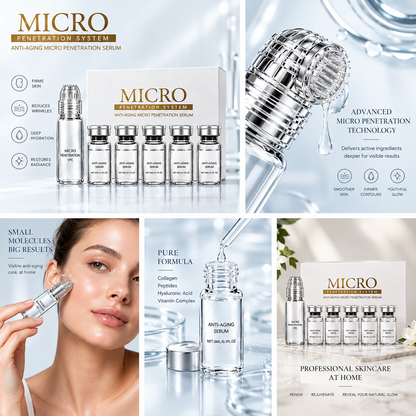 Hexapeptide Collagen Microneedle Serum Set, Hydrating Facial Roller & Beauty Device, Professional At-Home Skincare Treatment Kit Glowing Skincare